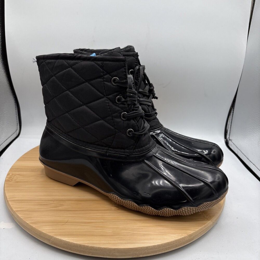 Olivia Miller Duck Rain Boots Women’s Size 9 Black Quilted Lace Up Water Resist